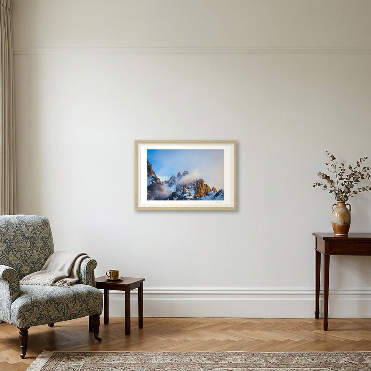 Morning Sunlight on the Chamonix Aiguiles — 60×40cm Oak Frame