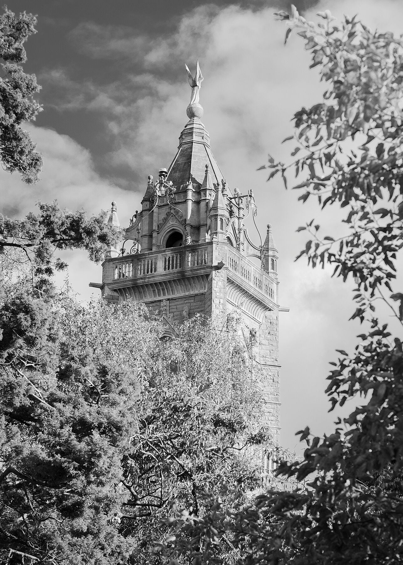 Black and white photograph of Bristols iconic Colston tower