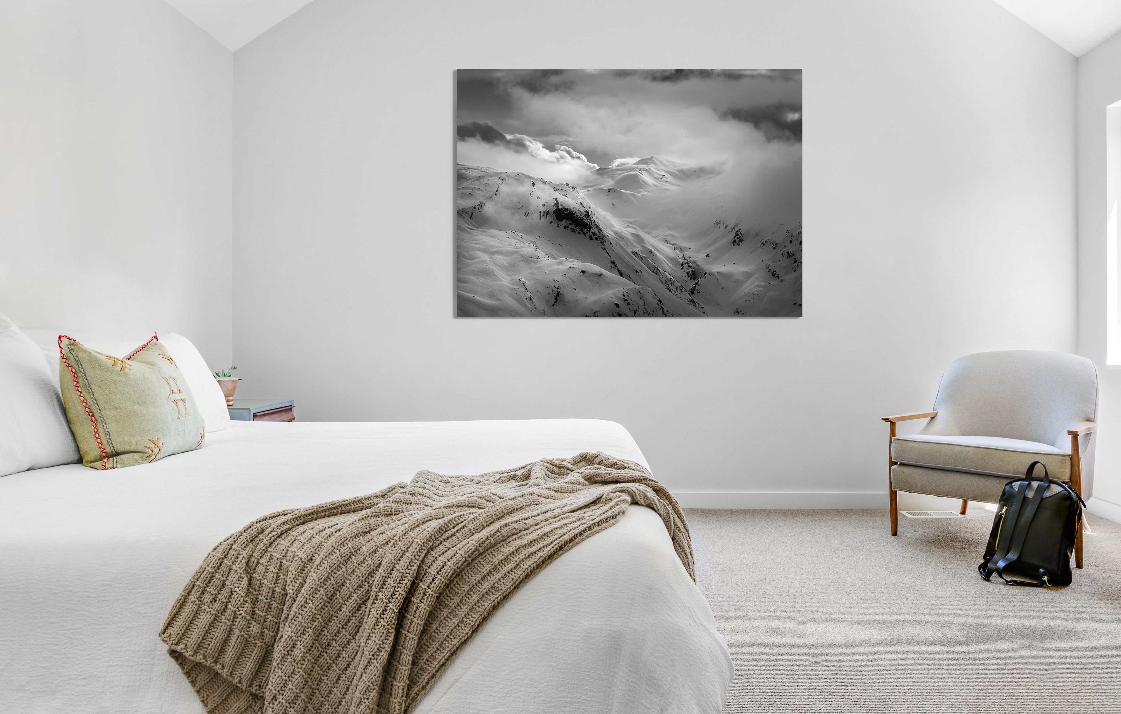 Stunning black and white photo of the mountain landscape near Les Contamines in the Mont Blanc Massif