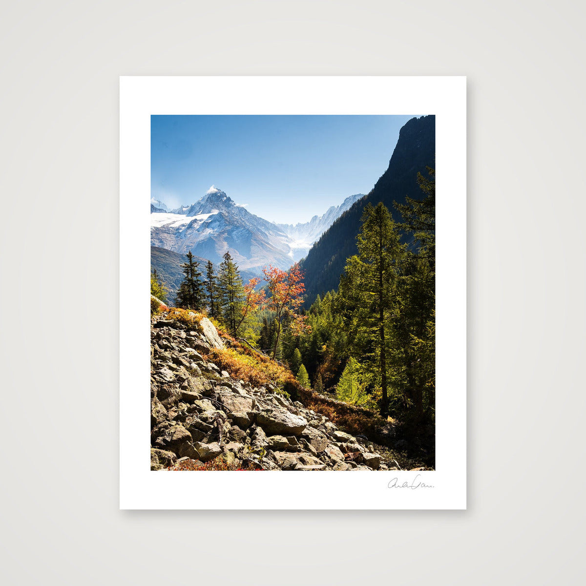 A dash of Alpine colour, Chamonix, — 28×35cm Print only