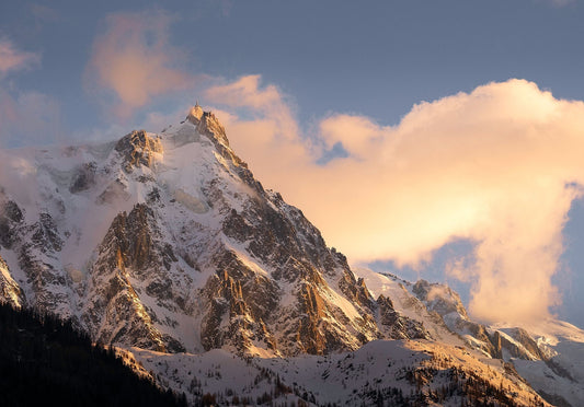 The Aiguille du Midi cable car station photographed by Andrew Jones from the valley floor below