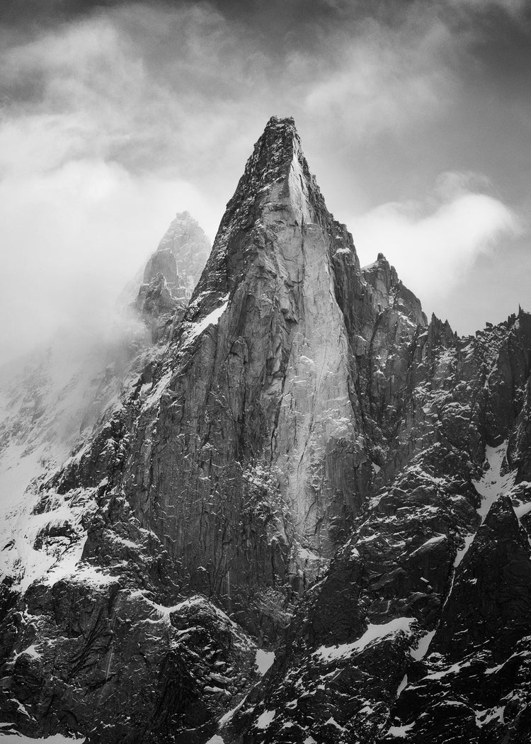 Dramatic Black and White photo of Le Dru mountain in cloud 