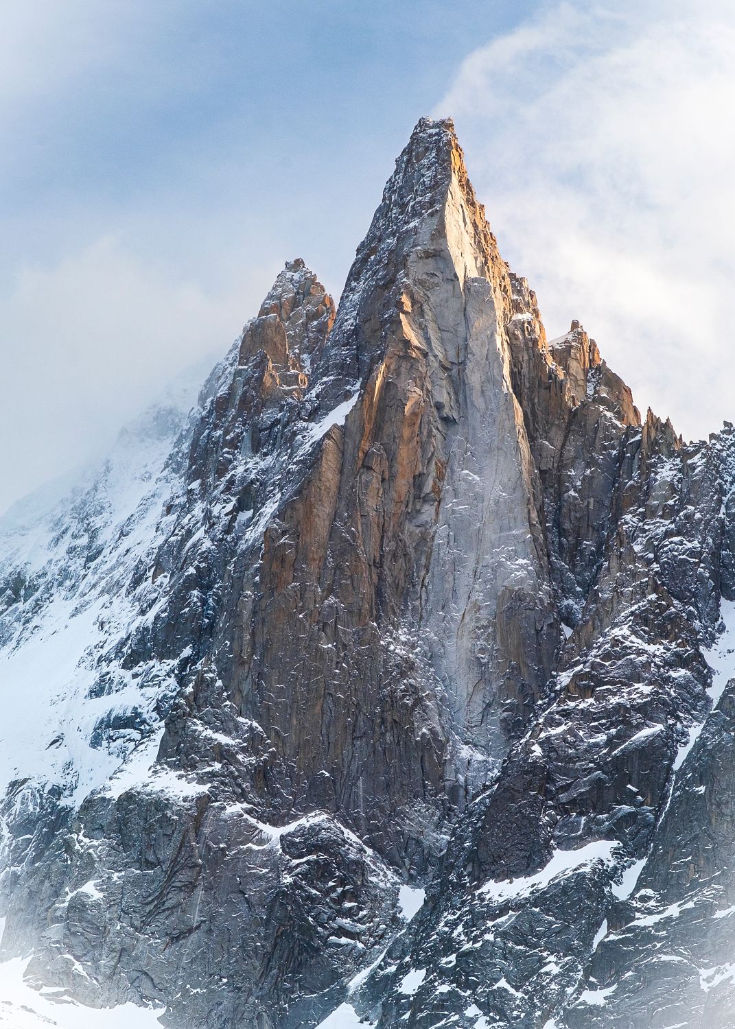 Sunlight Lights up the Dru, Mont Blanc Massif