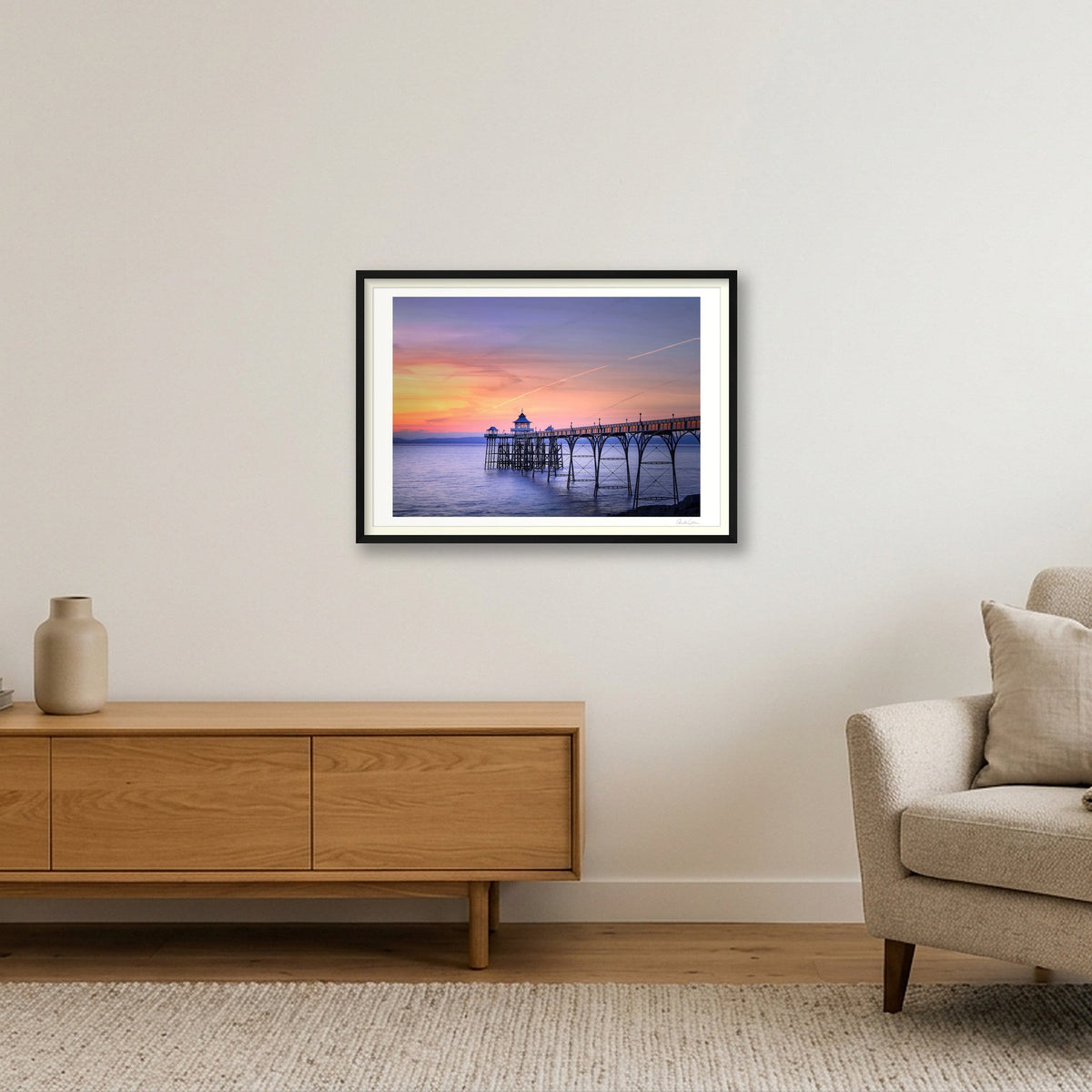 Clevedon Pier Sunset — 84×59cm Black Frame