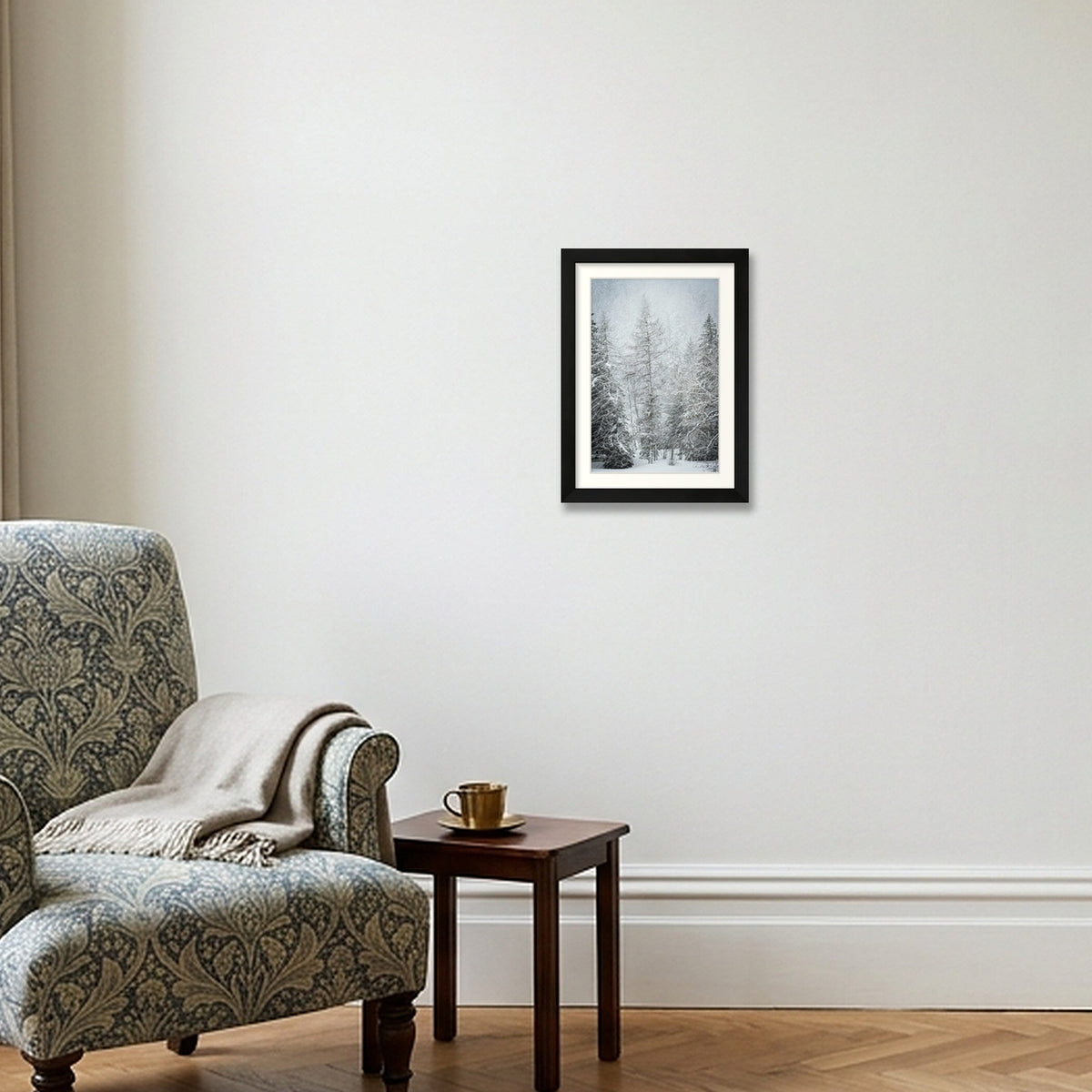 Snow Covered Pine — A4 (21×30cm) Black Frame