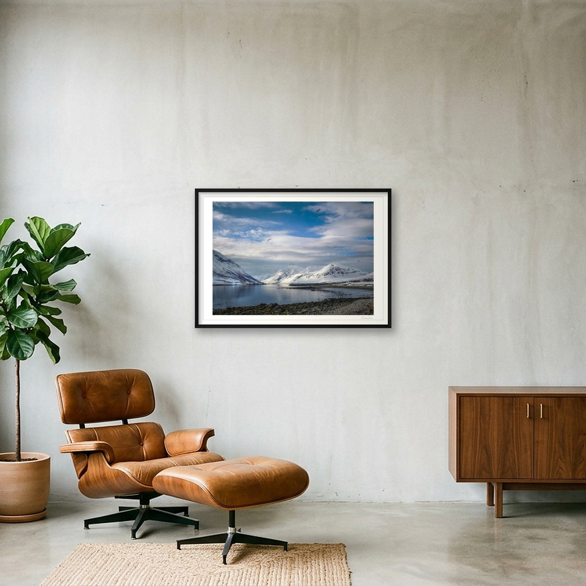 Mountain View, Kvaløya fjord, Norway — 100×70cm Black Frame