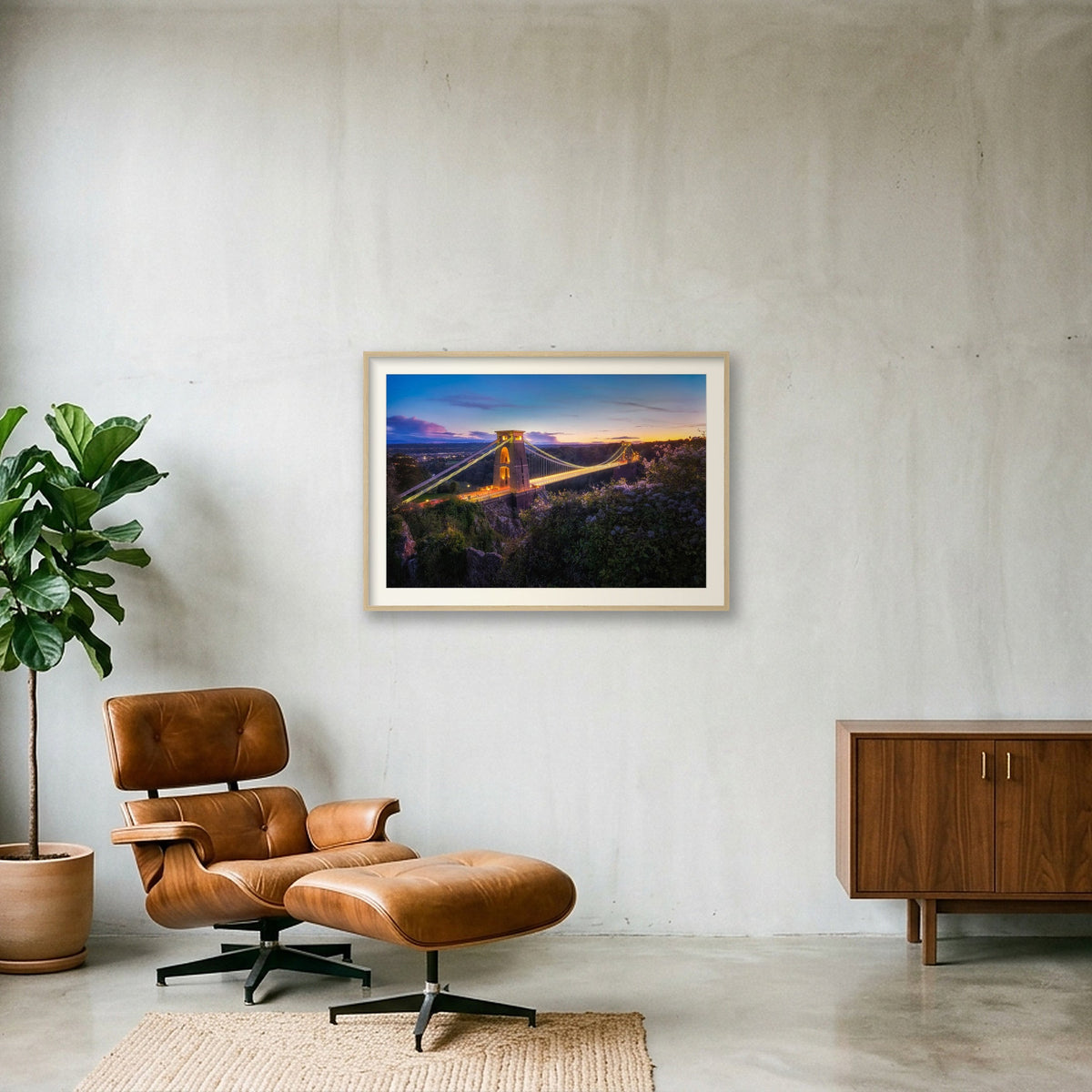 Sunset illuminations, Clifton Suspension Bridge, Bristol — 100×70cm Oak Frame