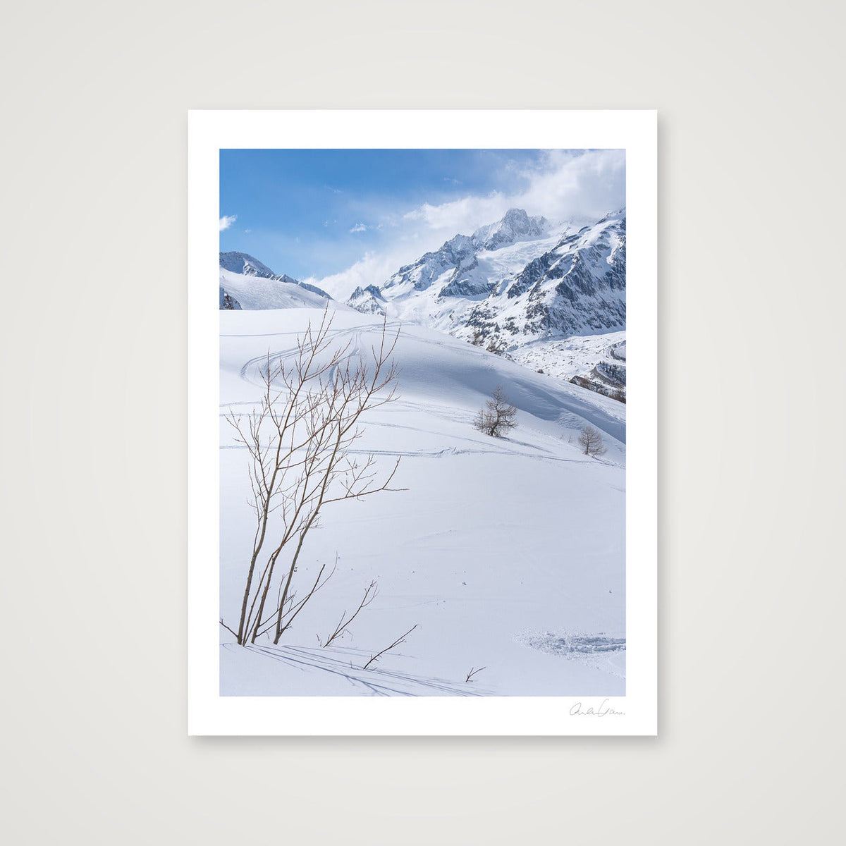 Pristine snow on the mountains, Courmayeur — 60×80cm Print only