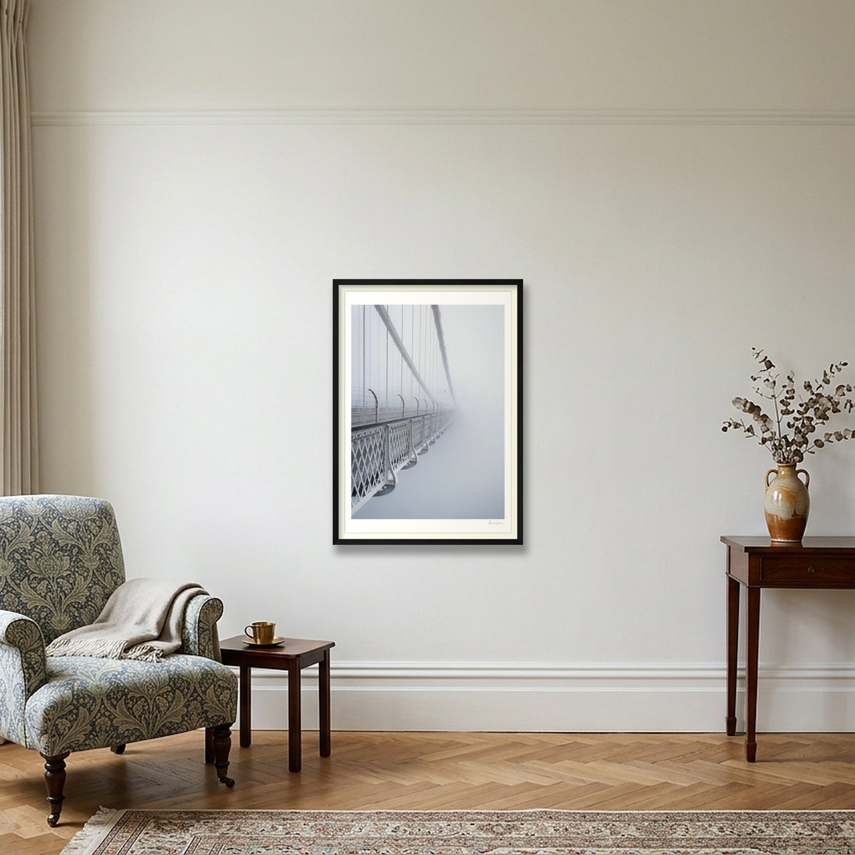 Clifton Suspension Bridge in Fog: Touching the Void — 59×84cm Black Frame