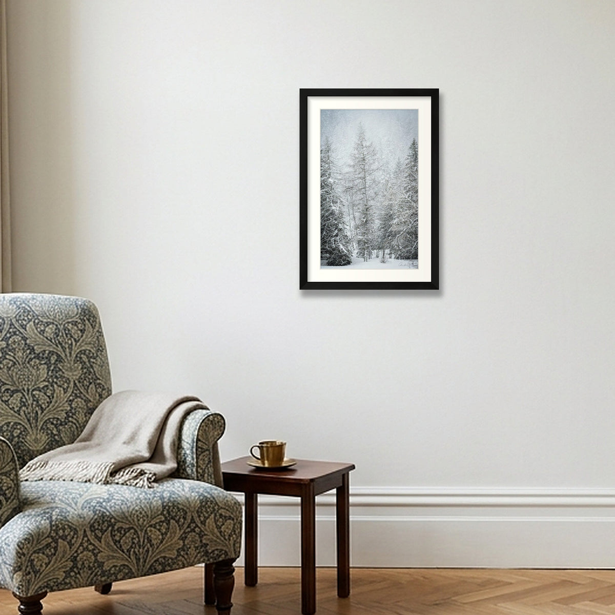 Snow Covered Pine — 30×45cm Black Frame
