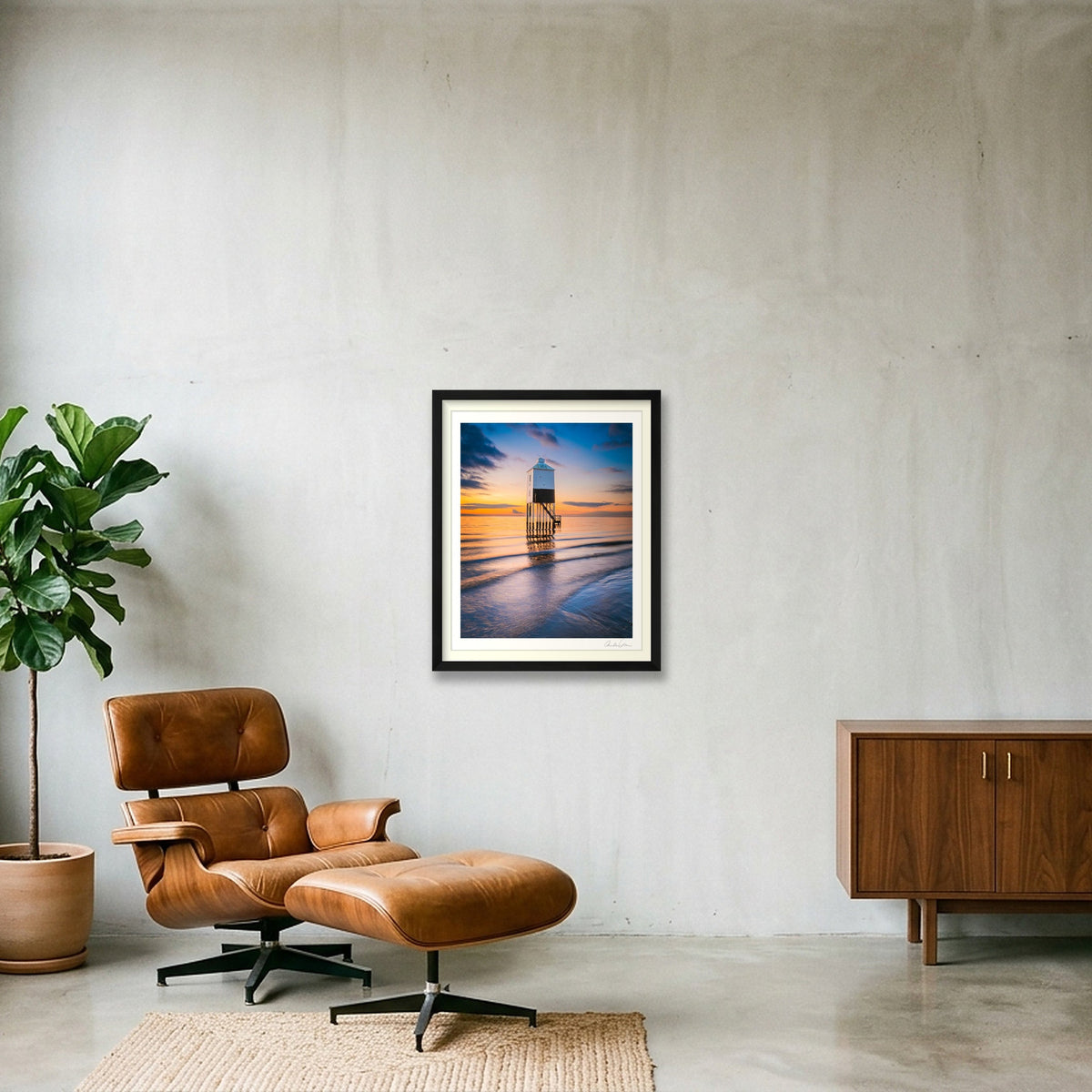 High Tide and sunset at Burnham Low Lighthouse — 40×50cm Black Frame