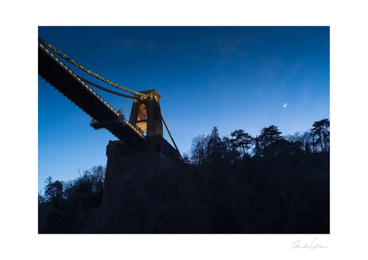 The moon above Clifton Suspension Bridge