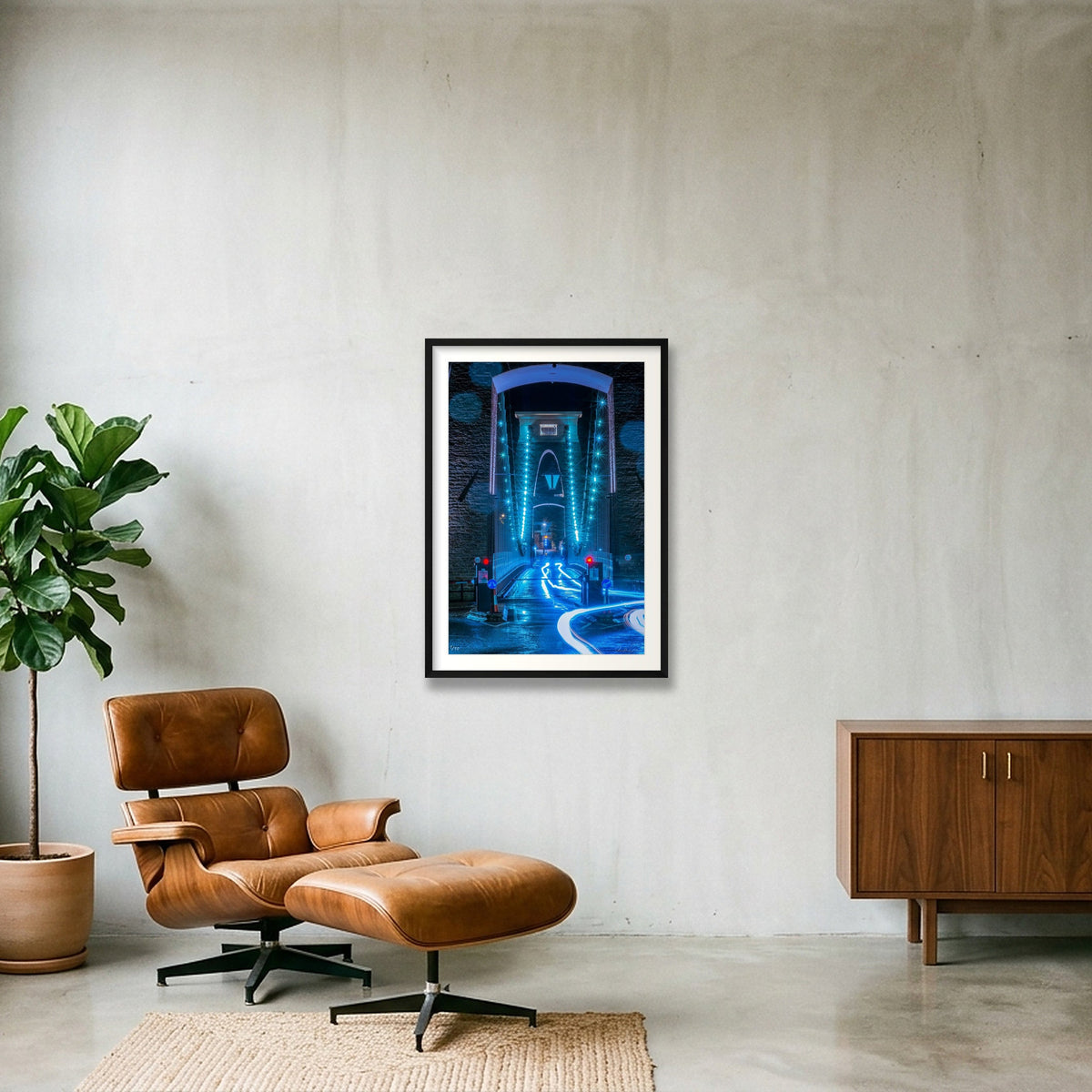 Bristol's Clifton Suspension Bridge at Night: Neon — 59×84cm Black Frame