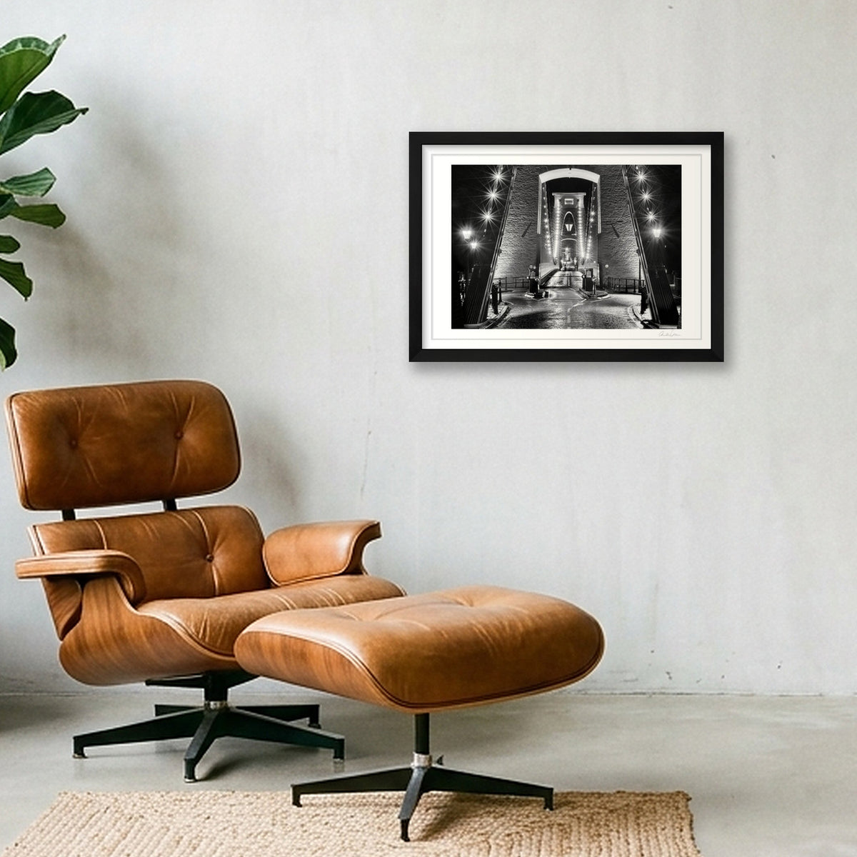 Clifton Suspension Bridge at Night: Lights On — A3 (42×30cm) Black Frame