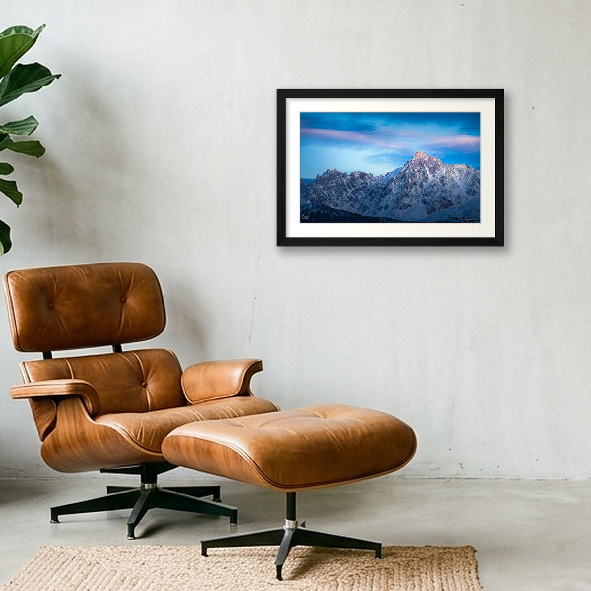 Sunset at the Auguille du Midi, Chamonix — 45×30cm Black Frame