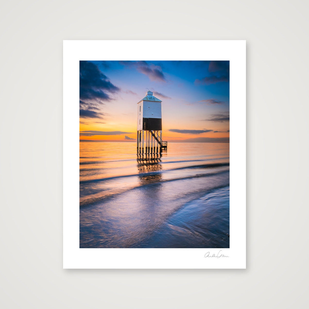 High Tide and sunset at Burnham Low Lighthouse — 28×35cm Print only