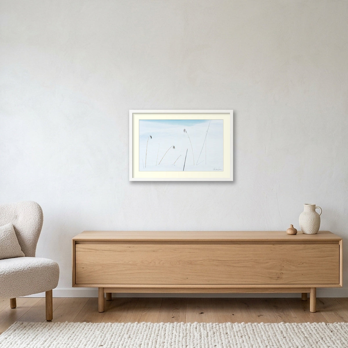 Reeds weather the winter freeze — 60×40cm White Frame