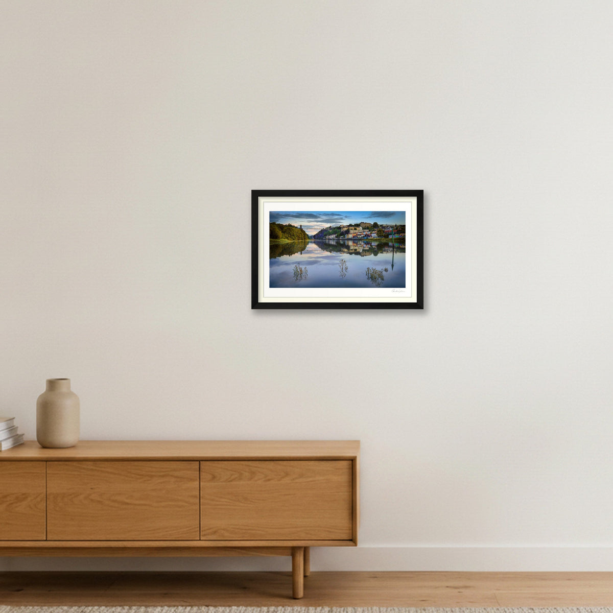 High Tide and Sunset Under Clifton Suspension Bridge — 45×30cm Black Frame
