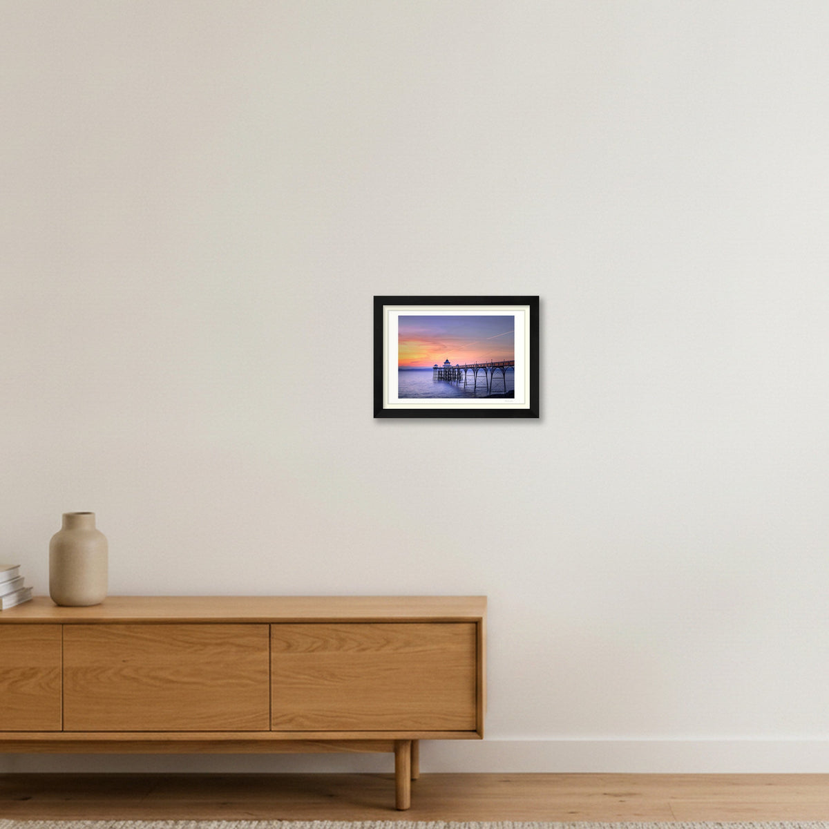 Clevedon Pier Sunset — A4 (30×21cm) Black Frame