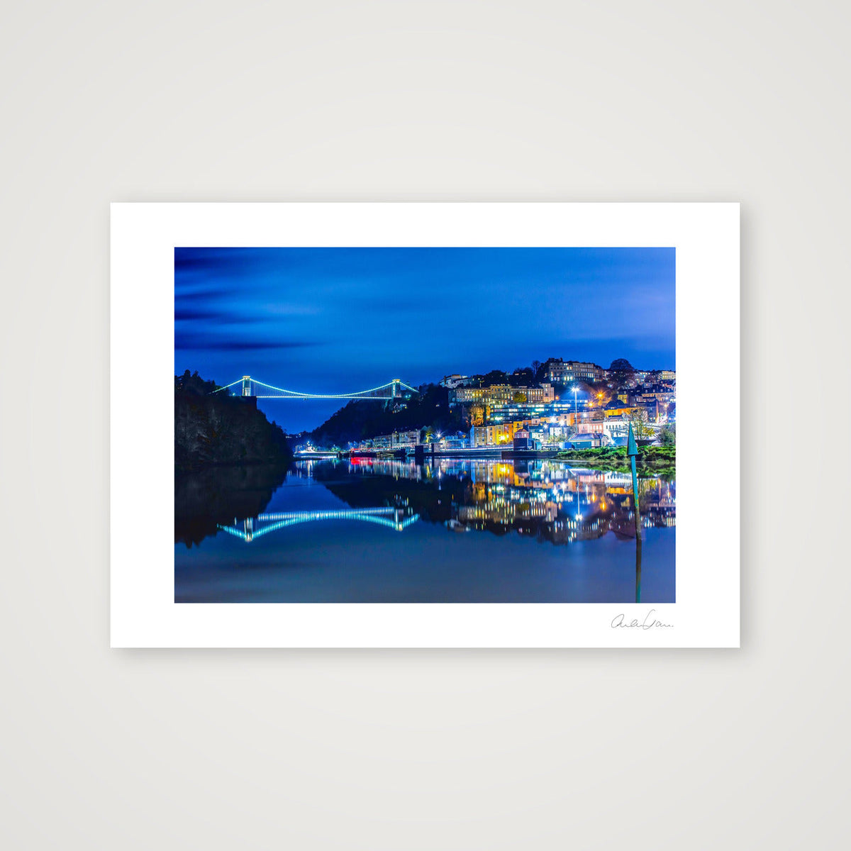 Bristol's Clifton Suspension Bridge and Clifton at night — A4 (30×21cm) Print only