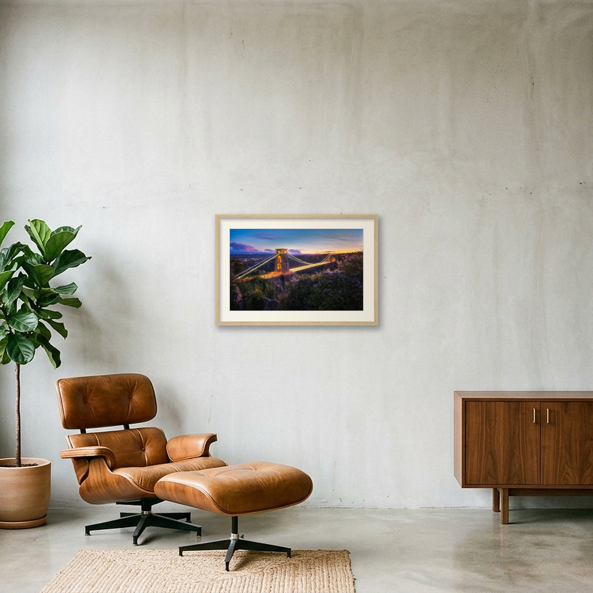 Sunset illuminations, Clifton Suspension Bridge, Bristol — 60×40cm Oak Frame