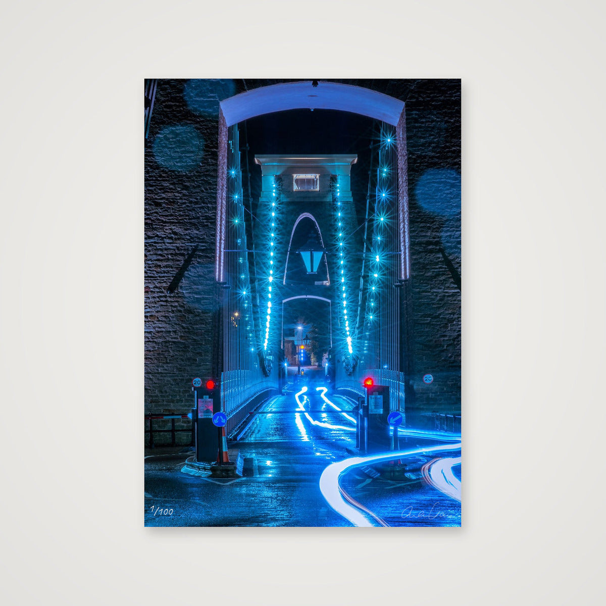 Bristol's Clifton Suspension Bridge at Night: Neon — A4 (21×30cm) Print only