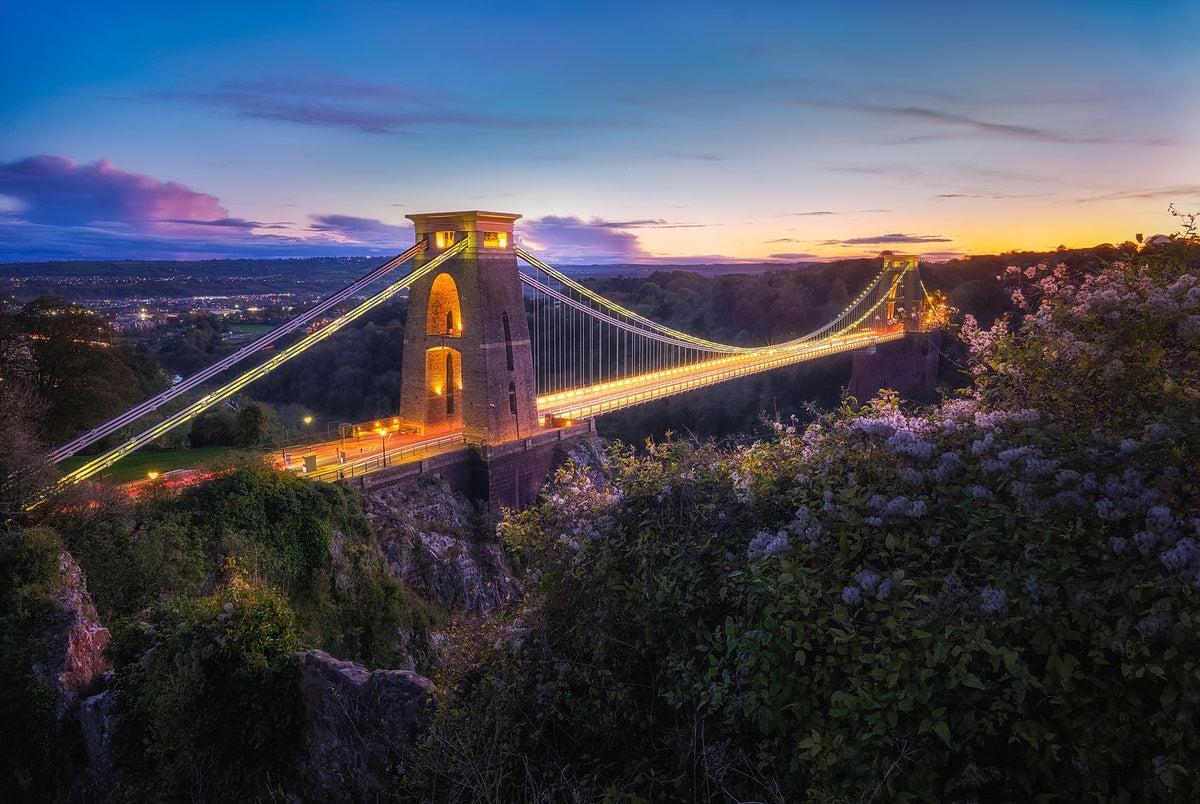 Sunset illuminations, Clifton Suspension Bridge, Bristol
