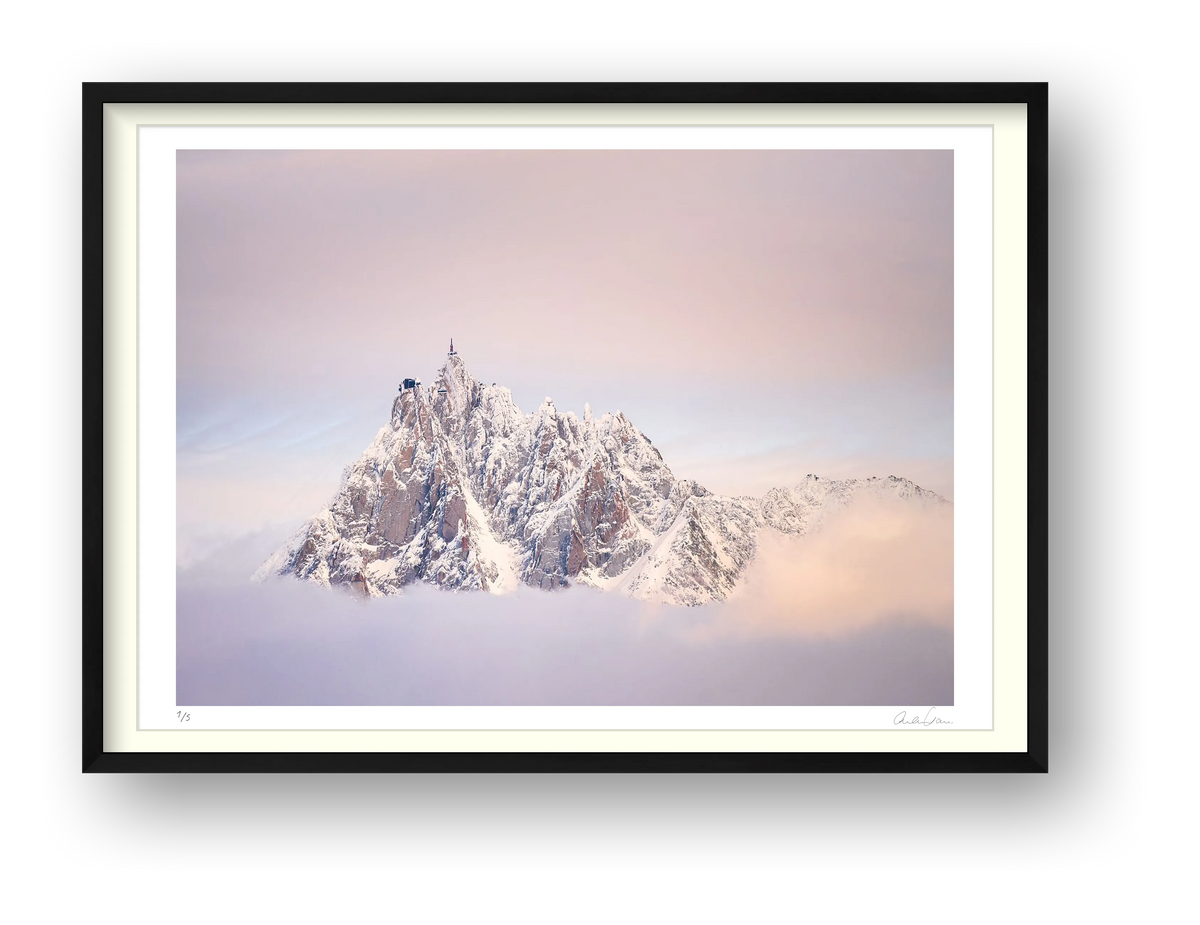 Sunset Hues on the Aiguille du Midi, Chamonix Mont Blanc — framed