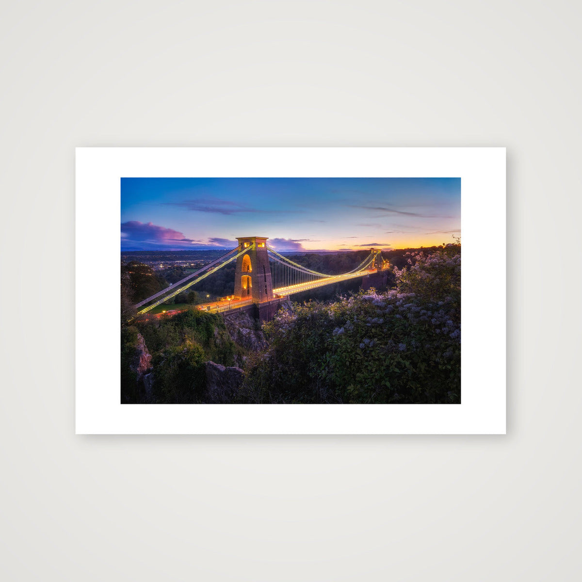 Sunset illuminations, Clifton Suspension Bridge, Bristol — 60×40cm Print only