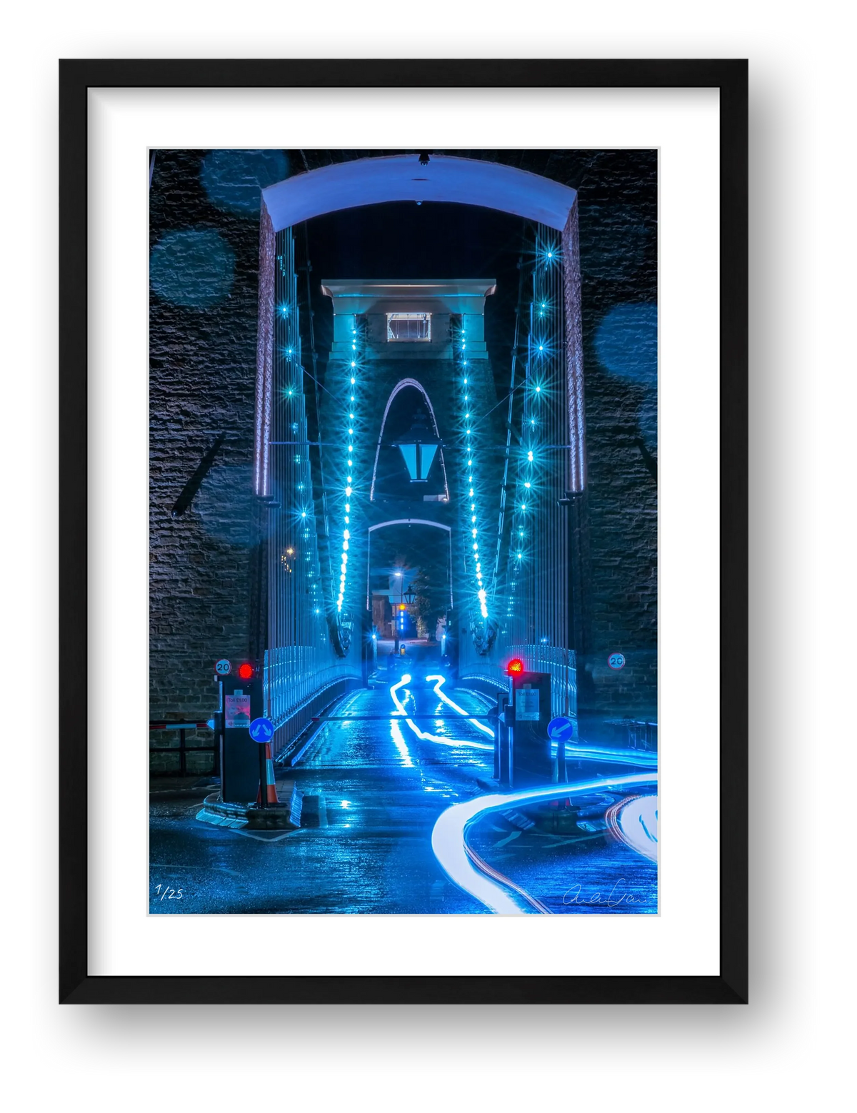 Bristol's Clifton Suspension Bridge at Night: Neon — framed