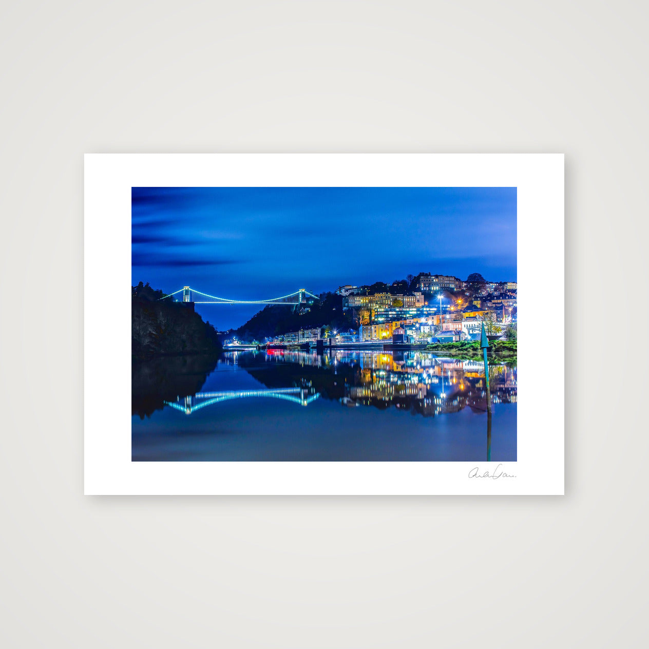 Bristol's Clifton Suspension Bridge and Clifton at night — 59×42cm Print only