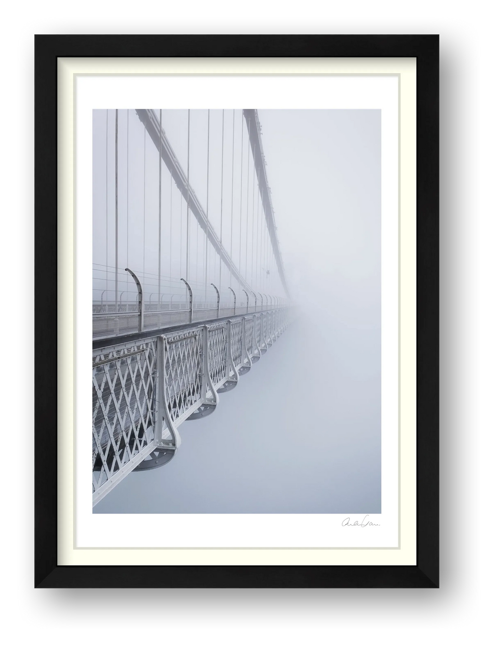 Clifton Suspension Bridge in Fog: Touching the Void — framed
