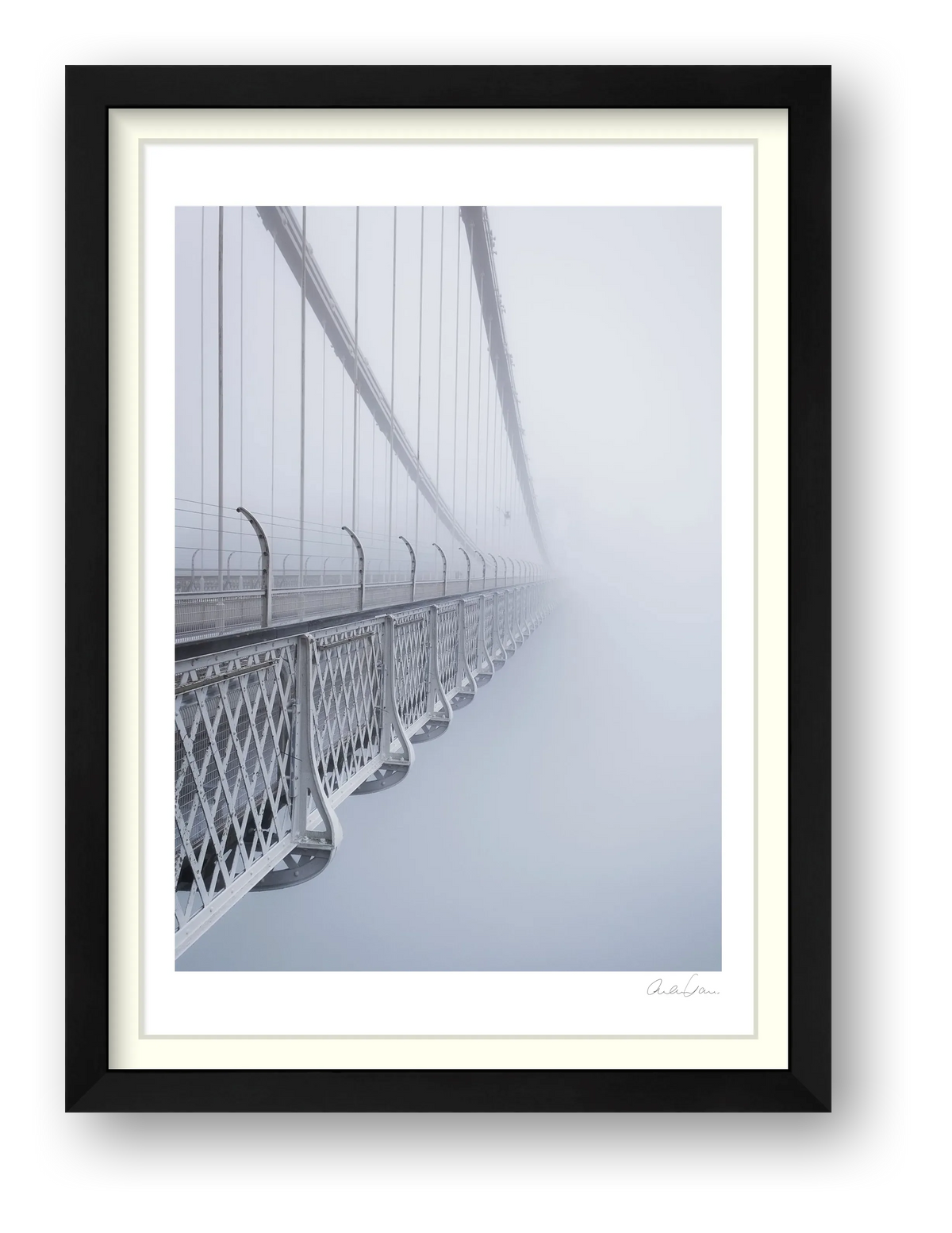 Clifton Suspension Bridge in Fog: Touching the Void — framed