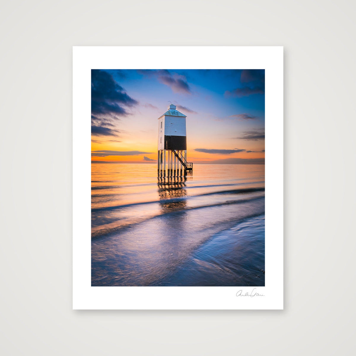 High Tide and sunset at Burnham Low Lighthouse — 40×50cm Print only