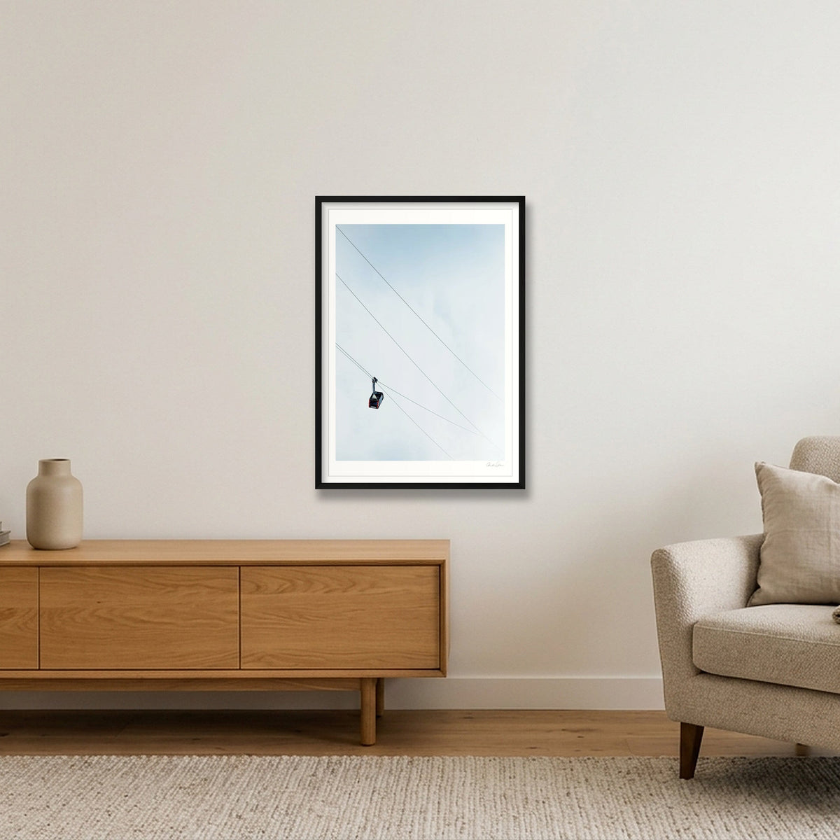 On Its Way – Courmayeur Cable Car Photography Print — 59×84cm Black Frame