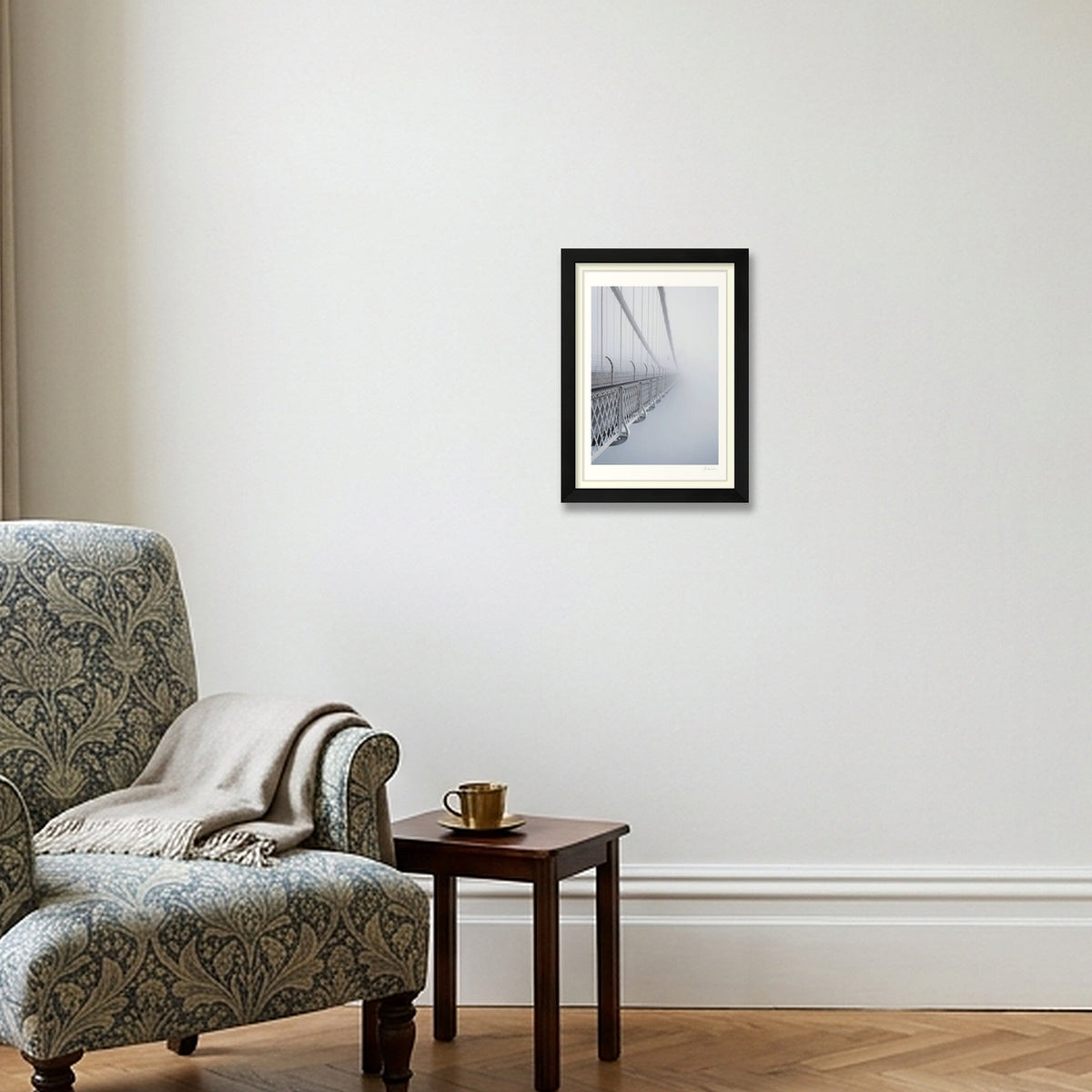 Clifton Suspension Bridge in Fog: Touching the Void — A4 (21×30cm) Black Frame