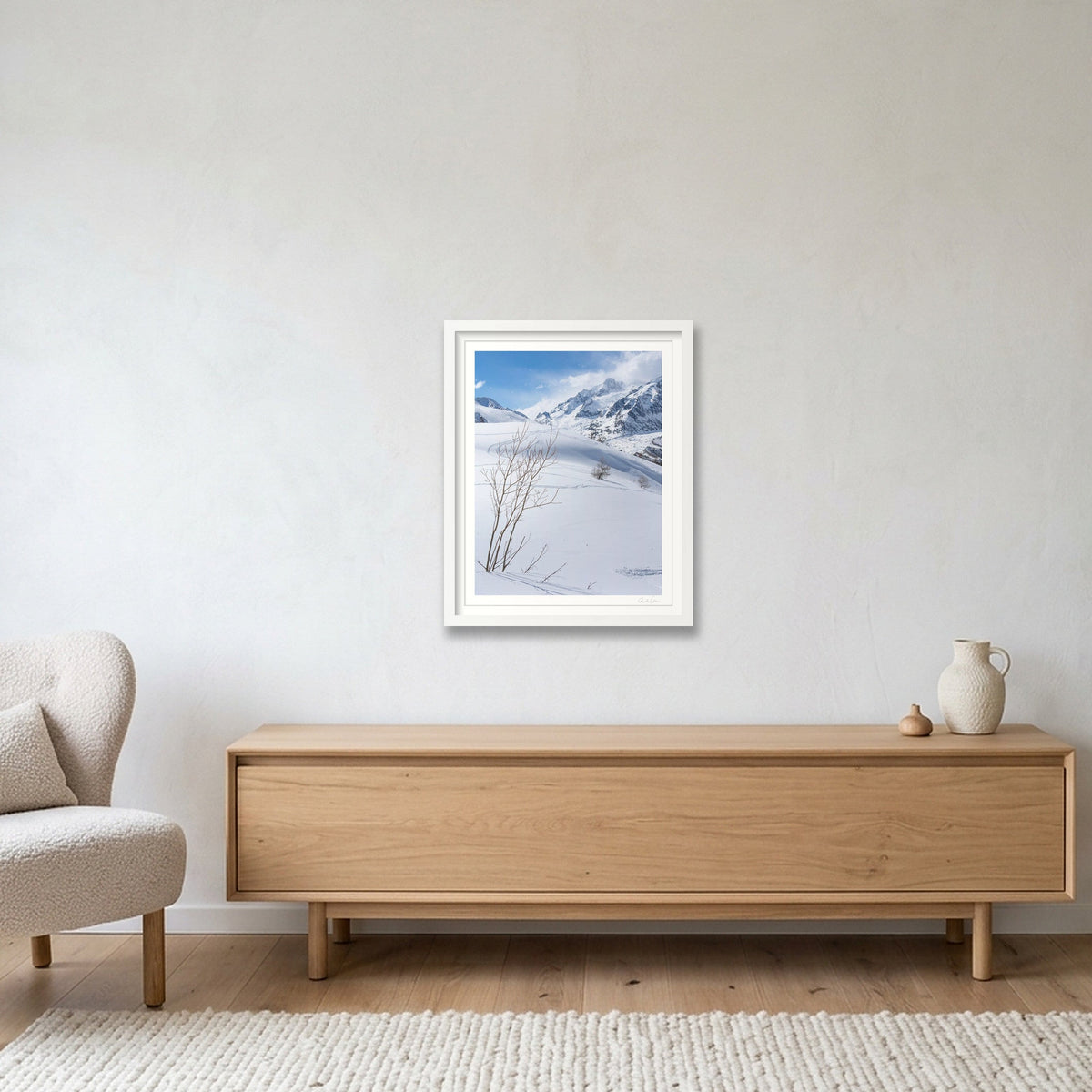 Pristine snow on the mountains, Courmayeur — 40×50cm White Frame