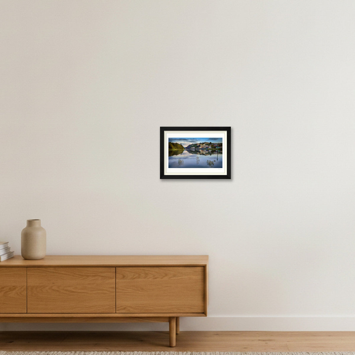 High Tide and Sunset Under Clifton Suspension Bridge — A4 (30×21cm) Black Frame