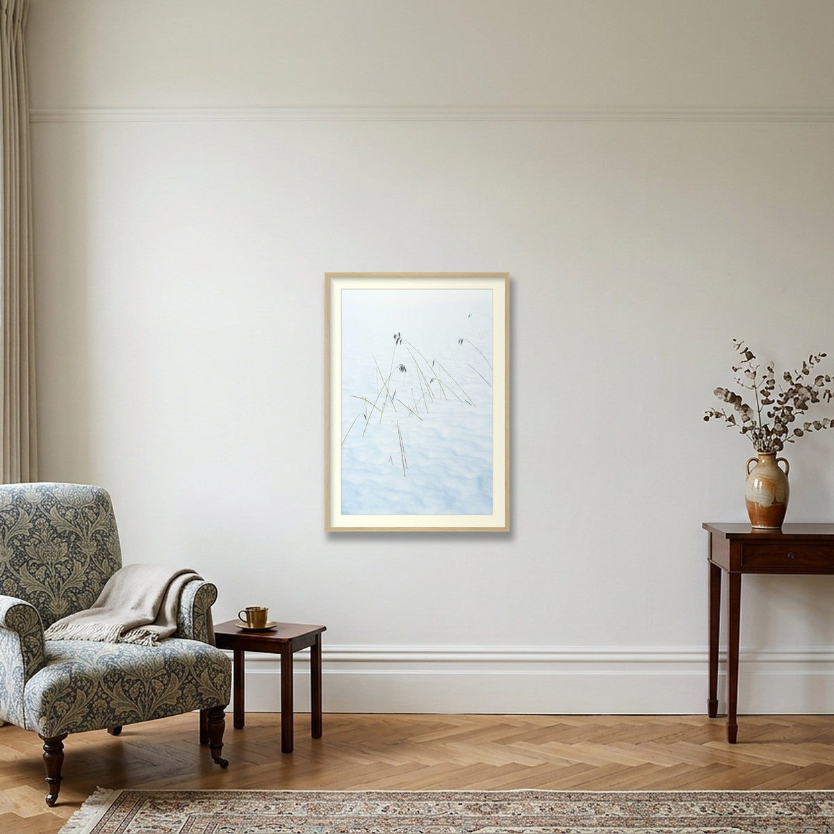 Reeds  brave the Alpine Winter Freeze — 59×84cm Oak Frame