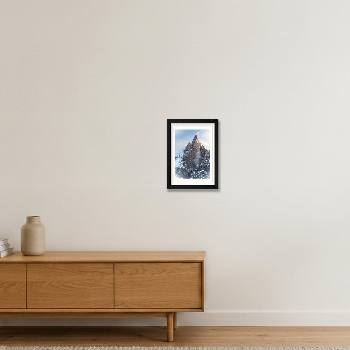 Sunlight Lights up the Dru, Mont Blanc Massif — A4 (21×30cm) Black Frame