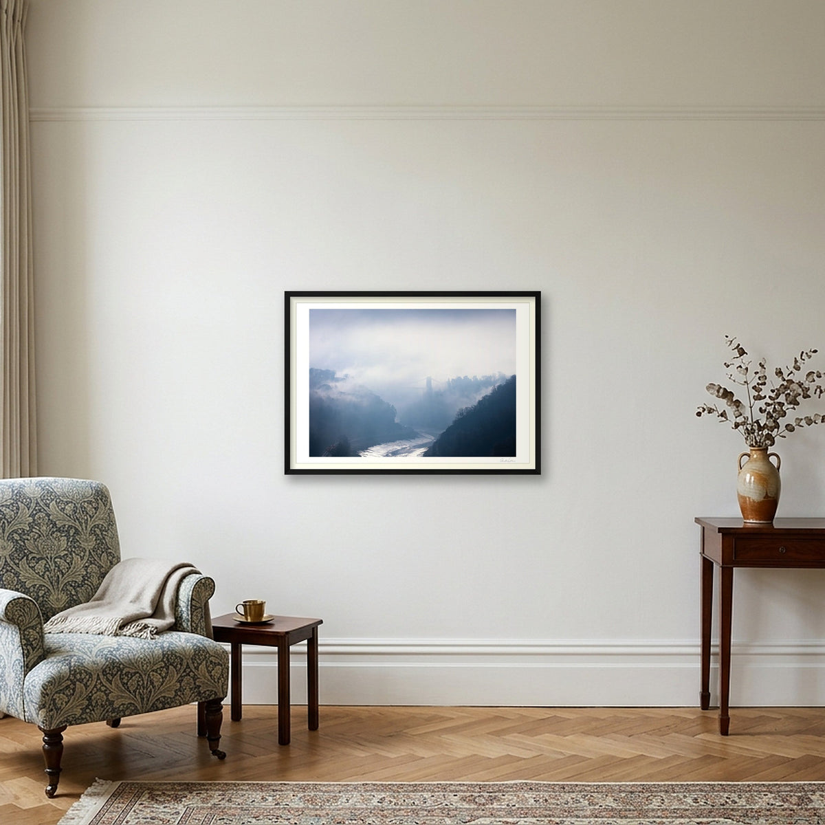 Clifton Suspension Bridge and Fog | Along the Avon Gorge — 84×59cm Black Frame