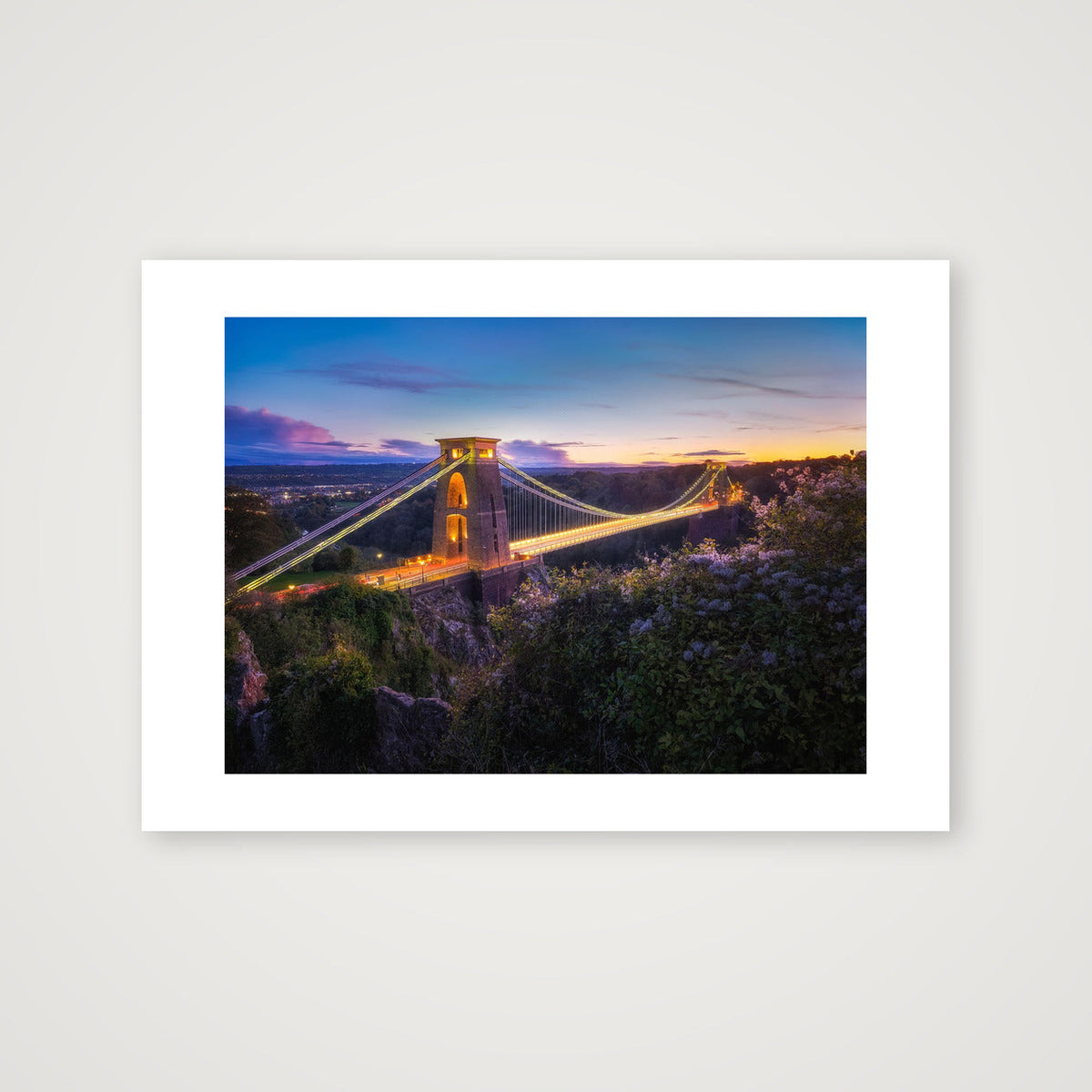 Sunset illuminations, Clifton Suspension Bridge, Bristol — A4 (30×21cm) Print only