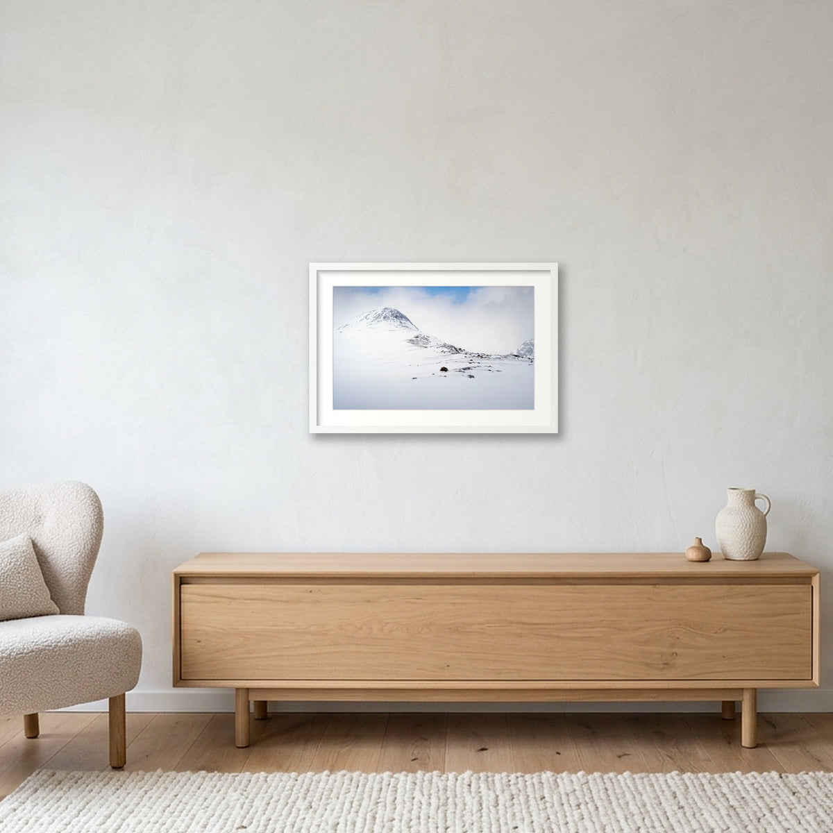 Unknown peak, Kvaløya Norway; Breadcrumbs — 60×40cm White Frame