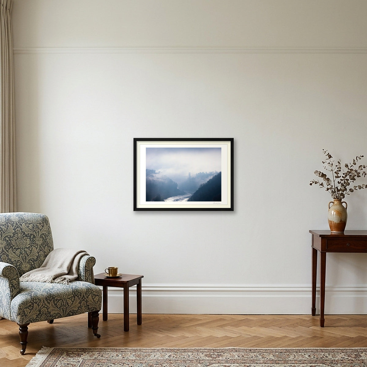 Clifton Suspension Bridge and Fog | Along the Avon Gorge — 59×42cm Black Frame