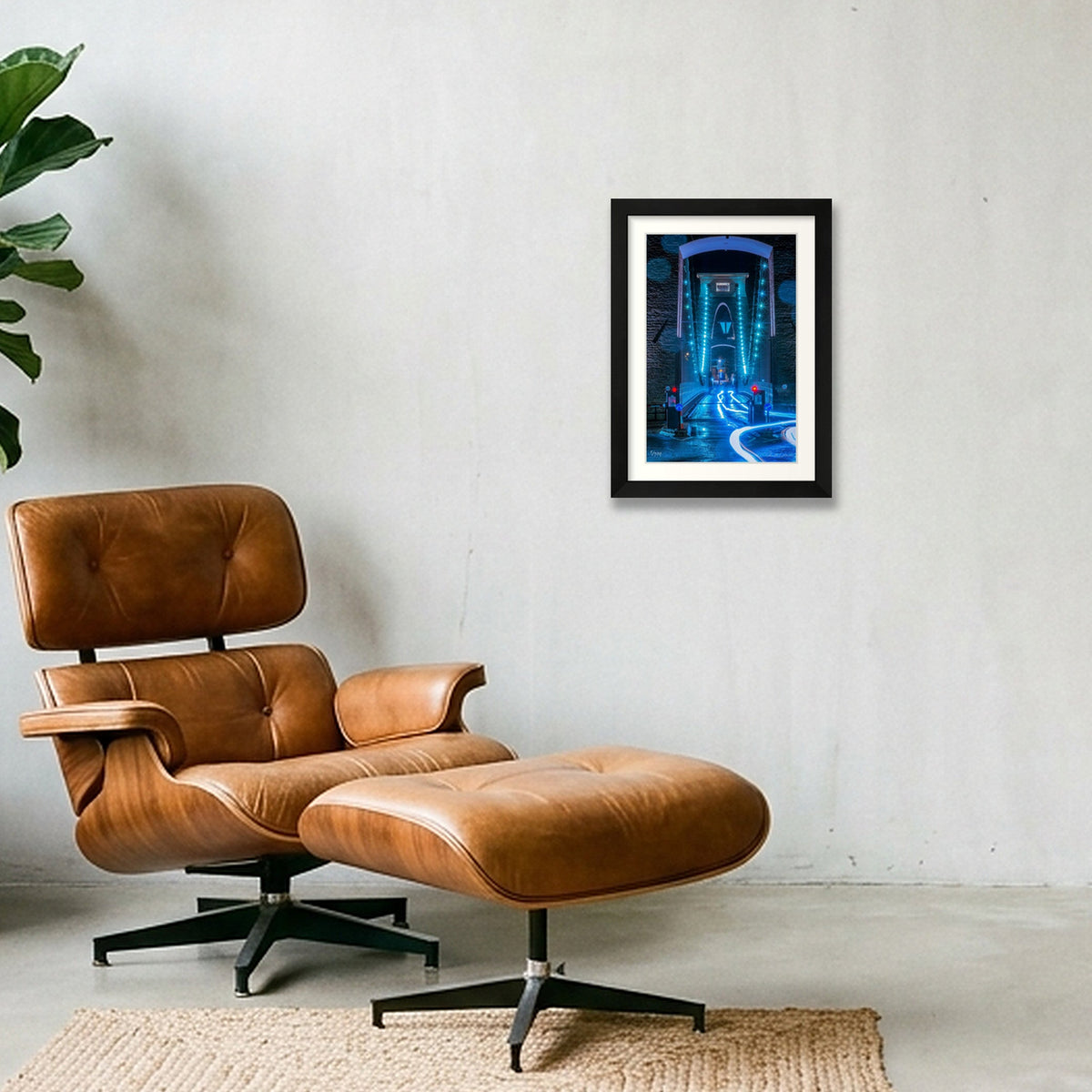 Bristol's Clifton Suspension Bridge at Night: Neon — A4 (21×30cm) Black Frame