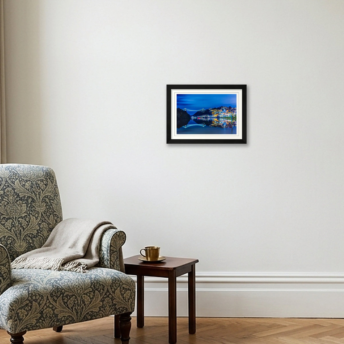 Bristol's Clifton Suspension Bridge and Clifton at night — A4 (30×21cm) Black Frame