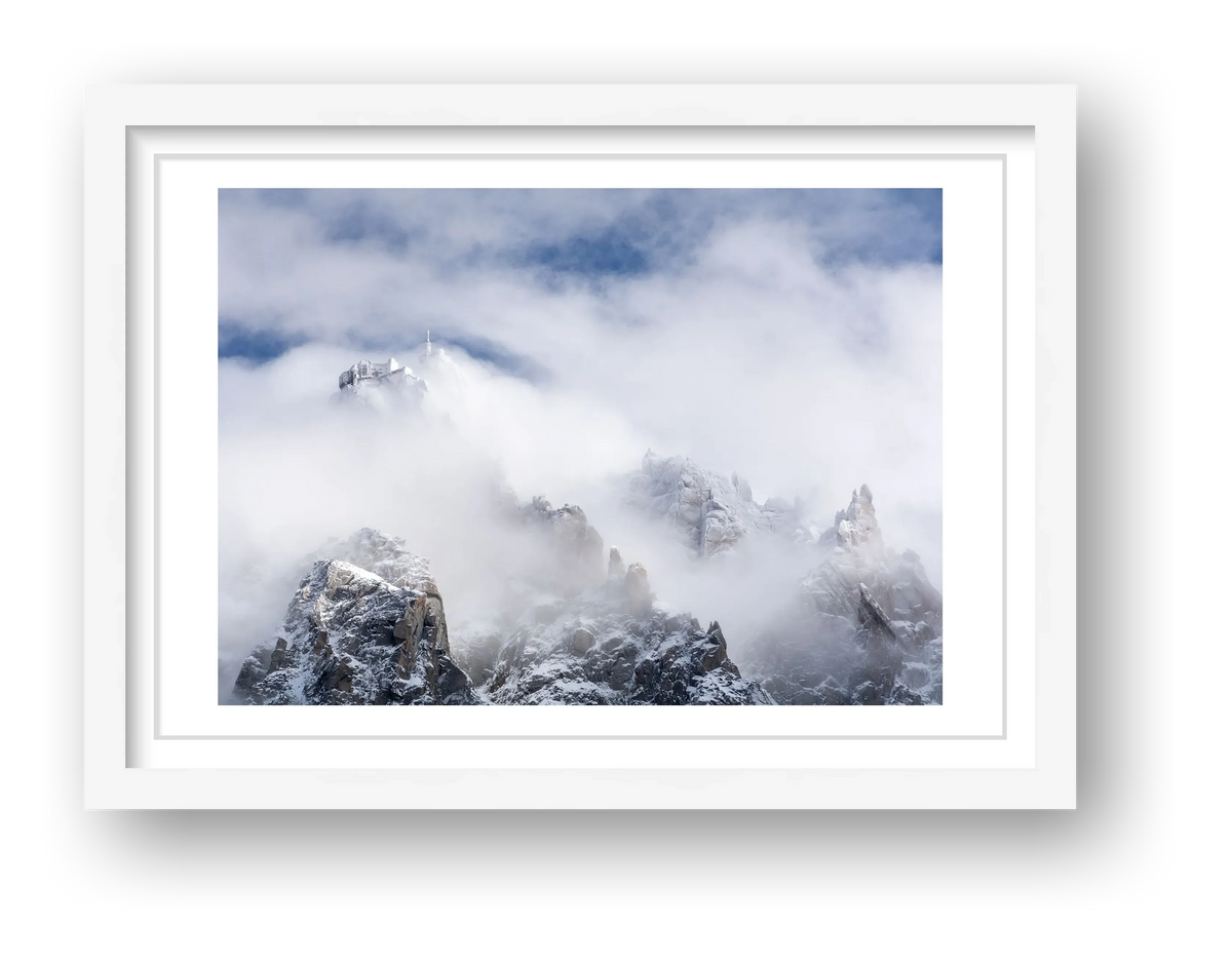 Aiguille du Midi Ski Station shrouded in Cloud: The Ice Palace — framed