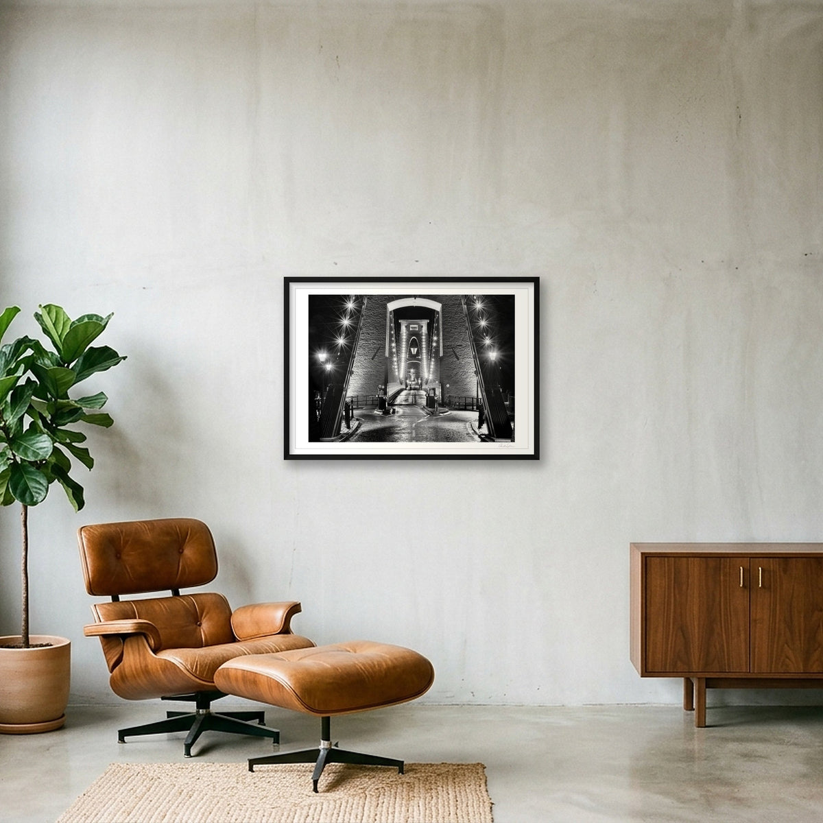 Clifton Suspension Bridge at Night: Lights On — 84×59cm Black Frame