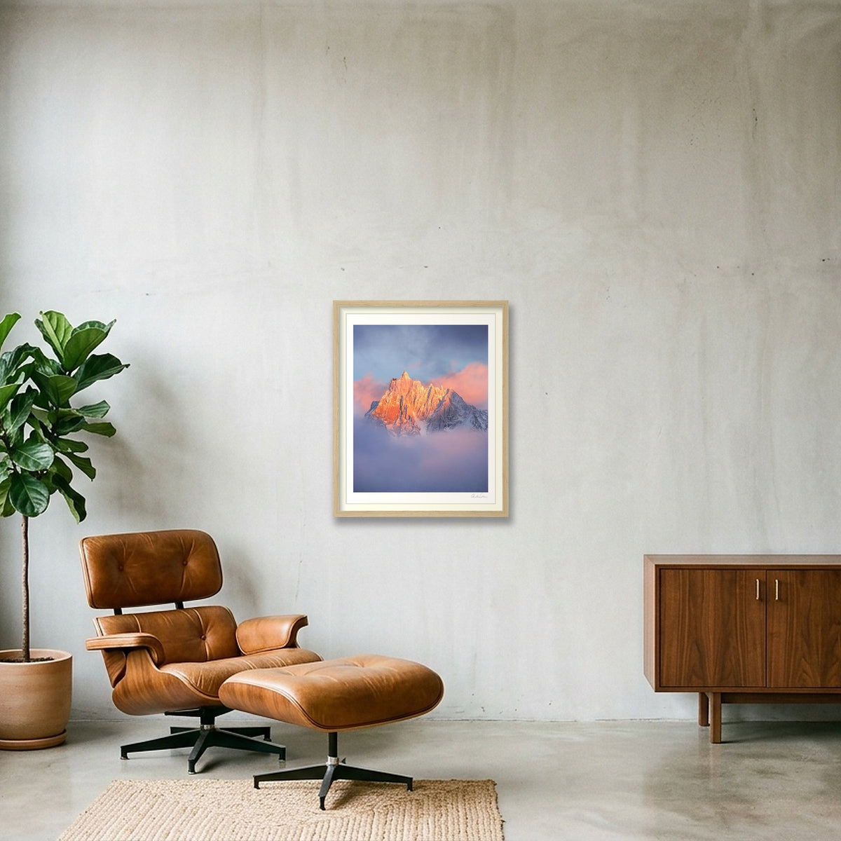 Sunset on the Aiguille du Midi, Chamonix — 40×50cm Oak Frame