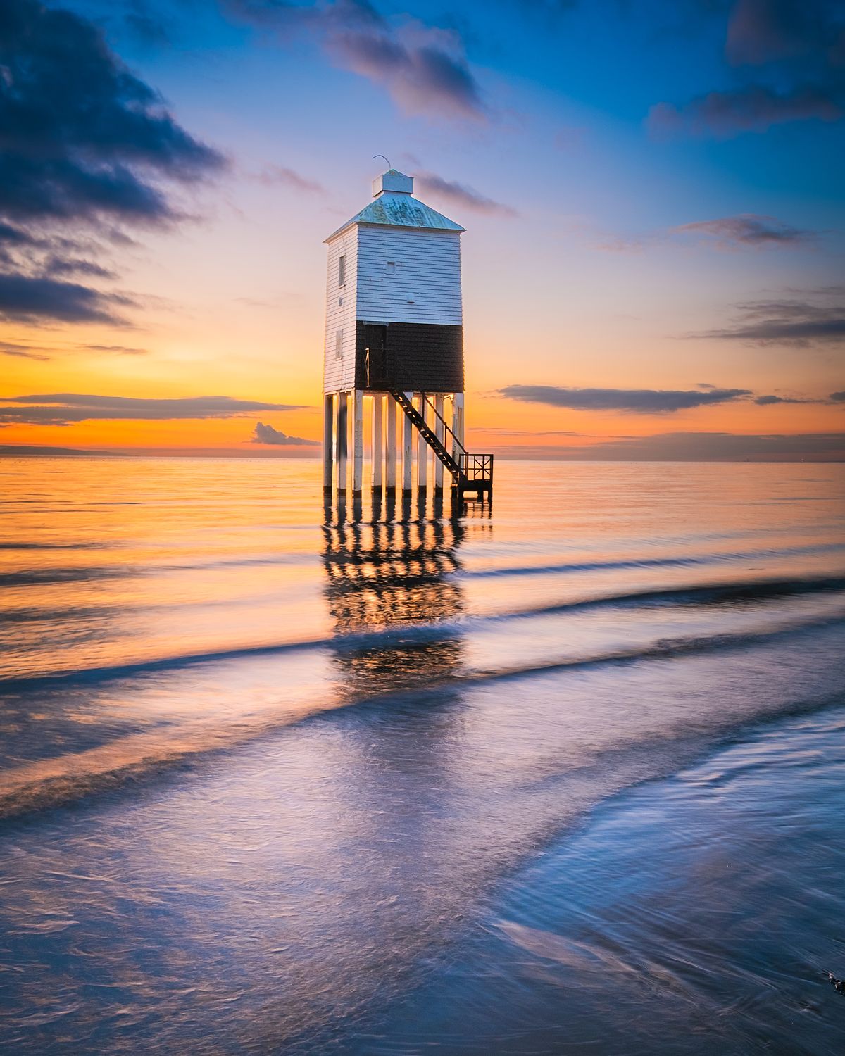 High Tide and sunset at Burnham Low Lighthouse